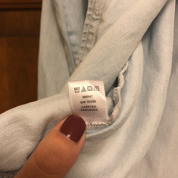 LOFT collarless, button down chambray tunic top - Picture 3 of 5